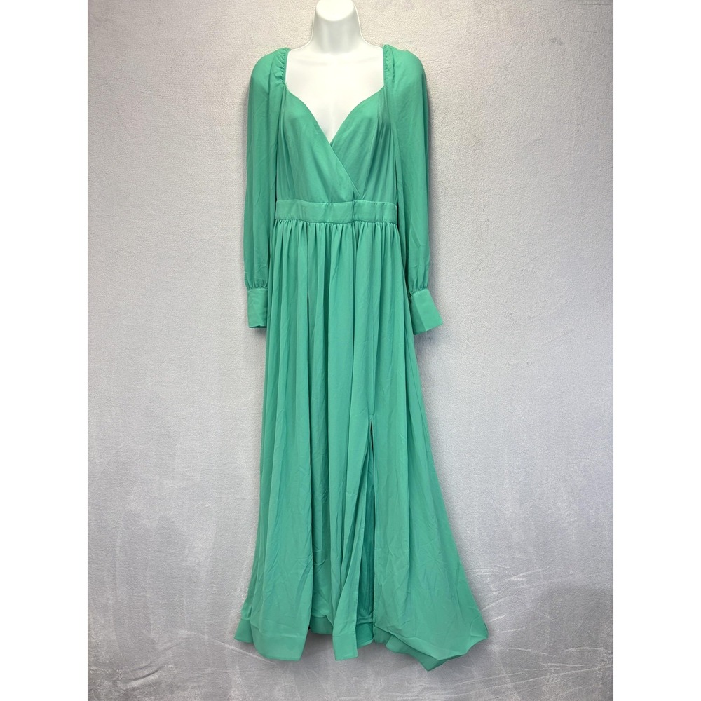 Faeriesty Chiffon Maxi Dress Womens Medium Green Backless Long Sleeve Fairycore